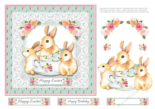 Cute Bunny Trio Teacup Topper