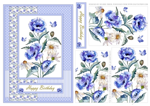 Lovely Blue Watercolor Poppies/Daisies Pyramid Topper