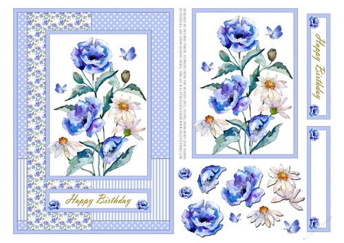 Lovely Blue Watercolor Poppies/Daisies Topper
