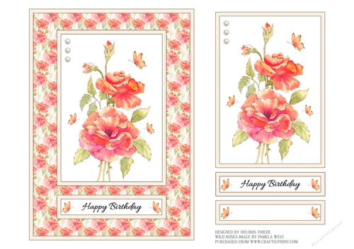 Lovely Wild Roses/Butterflies Birthday Topper