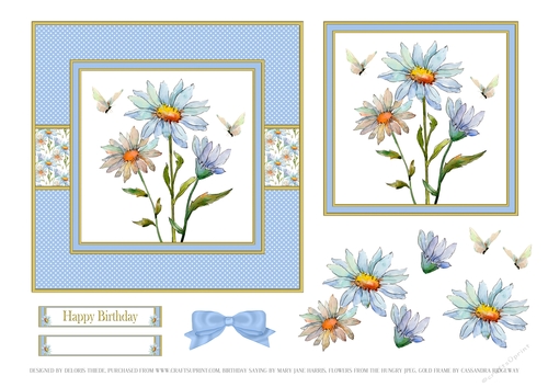 Lovely Watercolor Daisies Birthday Topper (Blue)