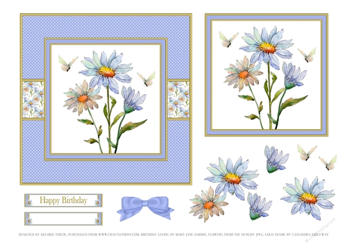 Lovely Watercolor Daisies Birthday Topper (Darker Blue)