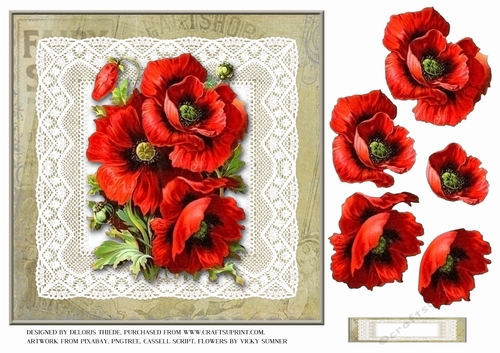 Lovely Vintage Poppies Topper (Green background)