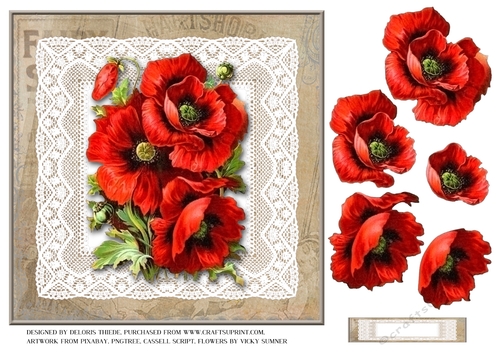 Lovely Vintage Poppies Topper (Tan background)