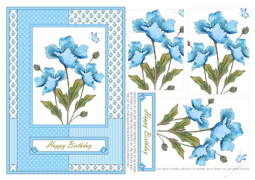 Lovely Watercolor Poppies Pyramid Topper (lt blue)