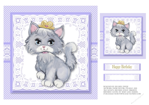 Cute Princess Kitty Topper Plus Gift Tag