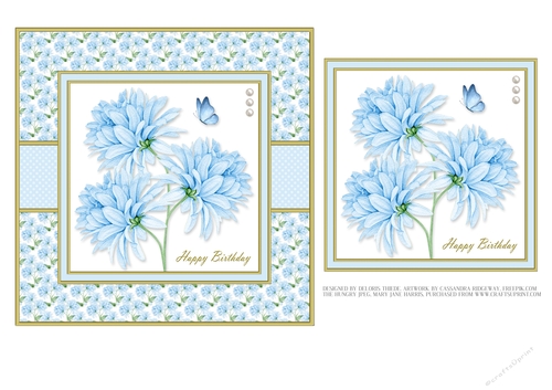 Lovely Watercolor Flowers Birthday Topper (light blue)