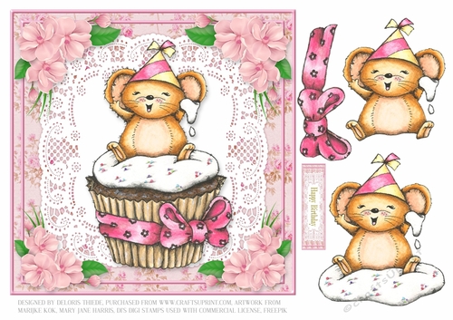 Cute Cupcake Mousie Birthday Topper
