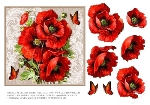 Lovely Red Poppies With Butterflies (tan)