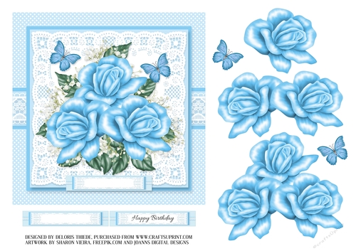 Lovely Light Blue Roses Birthday Topper