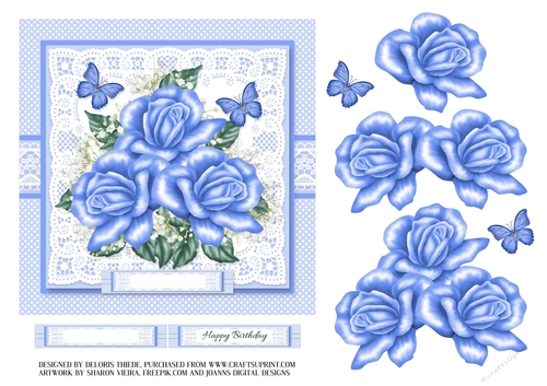 Lovely Blue Roses Birthday Topper