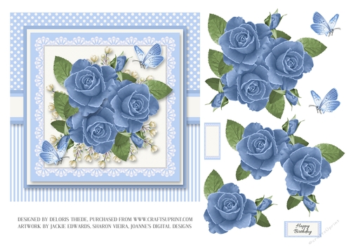 Butterflies and roses on lace (blue)