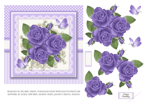 Butterflies and roses on lace (purple)