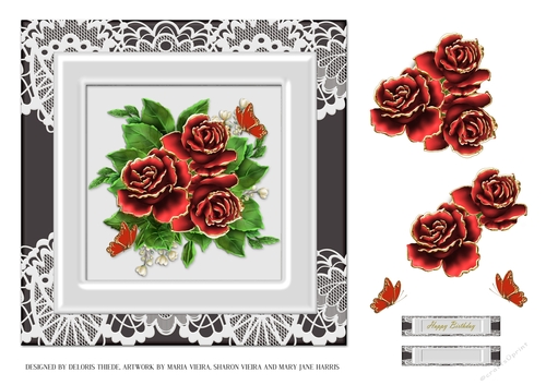 Lovely Red Roses On Lace 