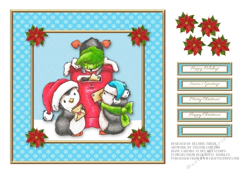 Cute little penguins mailing letters to Santa (blue)