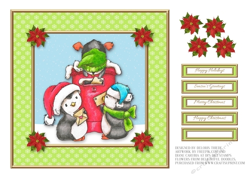Cute little penguins mailing letters to Santa (green)
