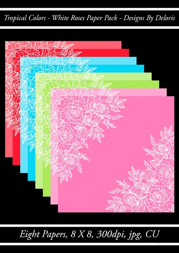 White Roses Paper Pack (Tropical Colors Palette)
