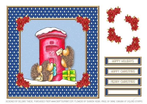 Cute Christmas Hedgehogs Mailing Letters (Blue)