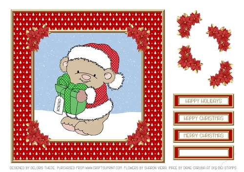 Cute Little Santa Bear Topper (Red)