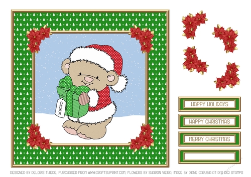 Cute Little Santa Bear Topper (Green)