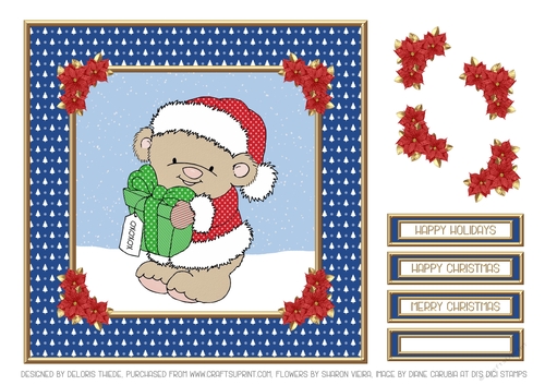 Cute Little Santa Bear Topper (Blue)