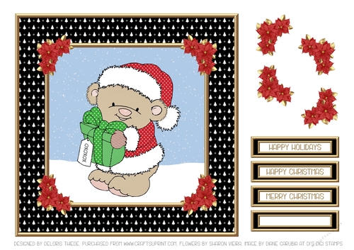 Cute Little Santa Bear Topper (Black)