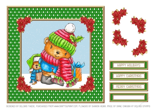 Cute Holiday Teddy Topper (Green)