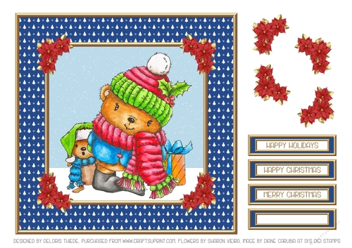 Cute Holiday Teddy Topper (Blue)