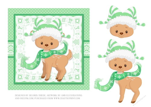 Cute Bundled Up Reindeer (Green)