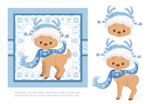 Cute Bundled Up Reindeer (Blue)