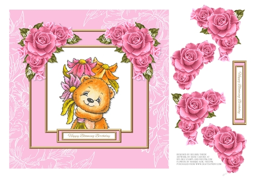 Happy Blooming Birthday Teddy Bear Topper