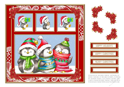 Cute Holiday Topper - Penguin Pals (Red)