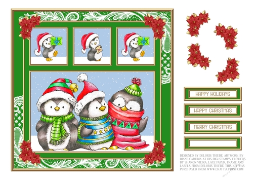 Cute Holiday Topper - Penguin Pals (Green)