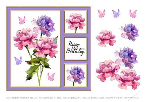 Lovely Watercolor Peonies Birthday Topper (Lilac)