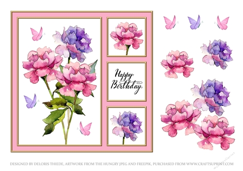 Lovely Watercolor Peonies Birthday Topper (Pink)