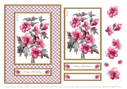 Lovely Watercolor Bouquet Birthday Topper (Pink)