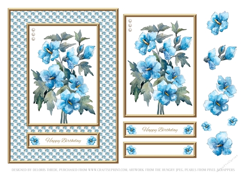 Lovely Watercolor Bouquet Birthday Topper (Blue)