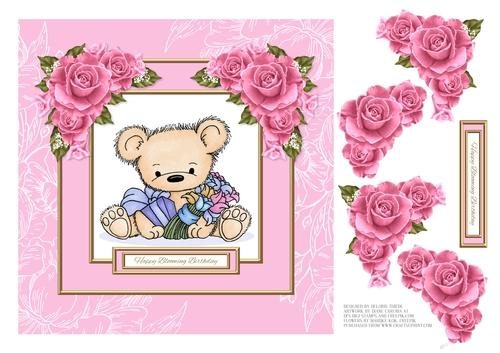 Happy Blooming Birthday Teddy Bear Topper