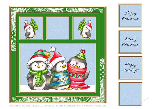 Cute Penguins Holiday Topper (Green)