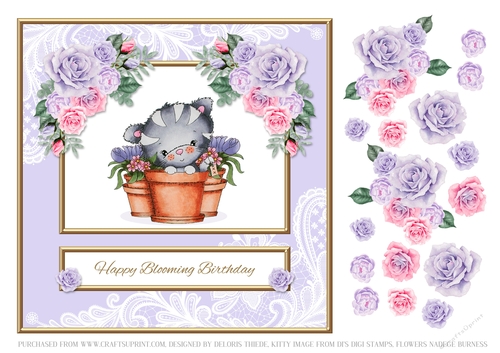 Happy Blooming Birthday - Cute Kitty Topper