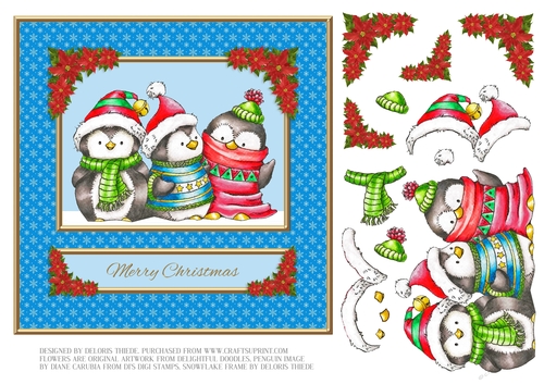 Penguin Trio Holiday Topper (Blue Background)