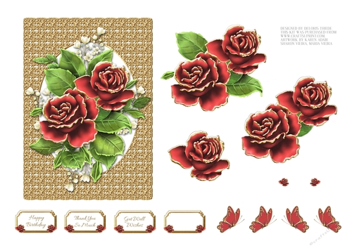 Lovely Red Roses On Gold Lace