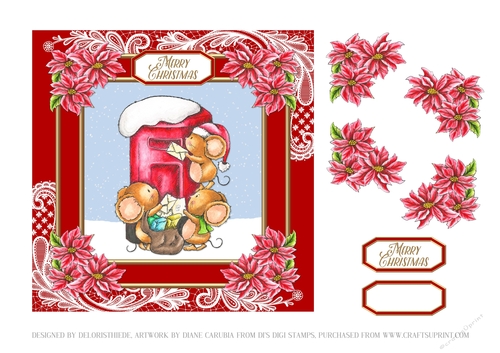 Cute little mice mailing letters to Santa (Red)