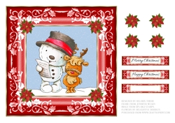 Cute Caroling Snowman And His Reindeer Pal