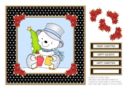 Cute Little Snowman With His Penguin Pals - Card Two