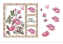 Lovely Watercolor Roses Birthday Topper - Card #1