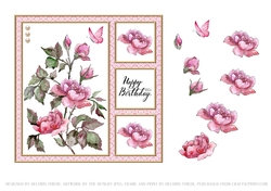 Lovely Watercolor Roses Birthday Topper - Card #4