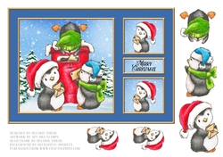 Cute Penguins Mailing Letters To Santa (Blue)