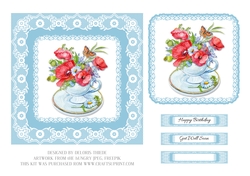 Lovely Poppies In A Teacup (Blue)