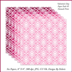 Lovely Damask Paper Pack 5 (Valentines Day)